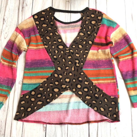 Fashion Striped Contrast Animal Print Thermal Top - Picture 6 of 8